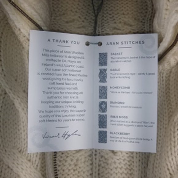Aran Irish Zipper Merino Wool Cardigan Sweater - Picture 4 of 5